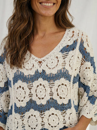 SASSIE Strik Bluse - Blue