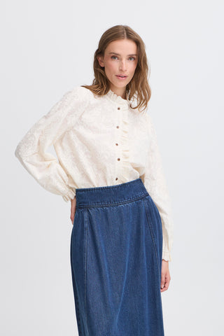 JOSE skjorte med broderi og flæser