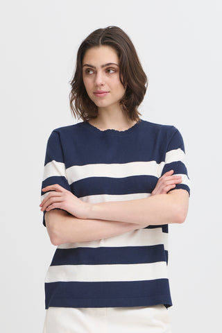 CONTRAST bluse med navy strib