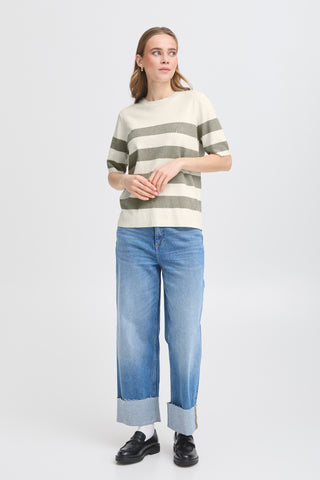CONTRAST bluse med strib i støvet grøn