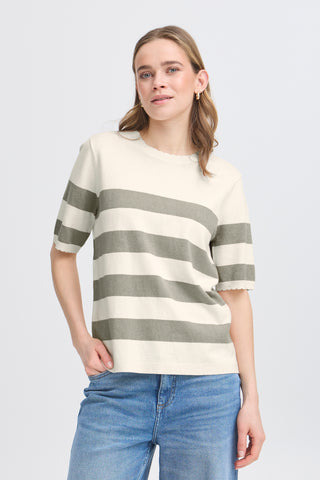 CONTRAST bluse med strib i støvet grøn