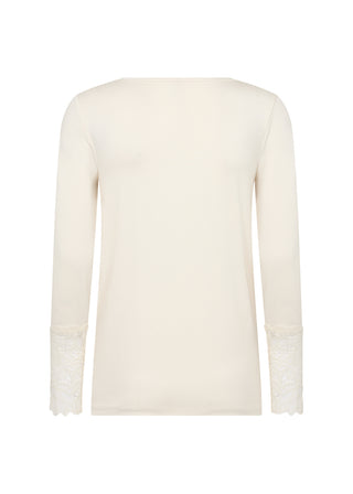 Hvid langærmet MARICA shirt med blonde på ærmet