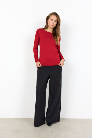 Rød langærmet MARICA shirt med blonde på ærmet