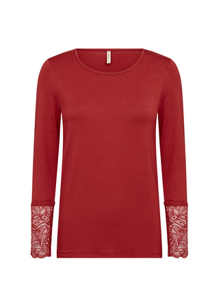 Rød langærmet MARICA shirt med blonde på ærmet
