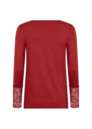 Rød langærmet MARICA shirt med blonde på ærmet