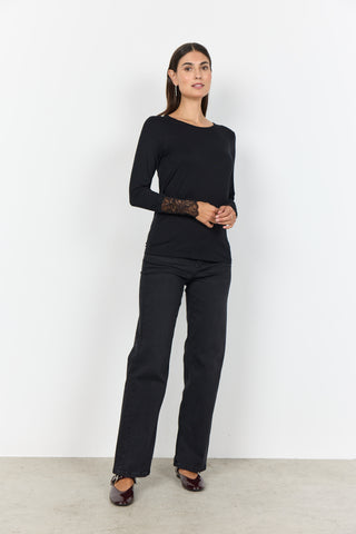 Sort langærmet MARICA shirt med blonde på ærmet
