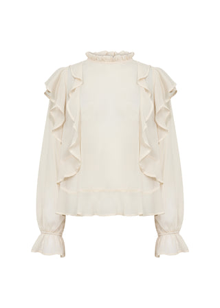 NAIA bluse i creme med flæser