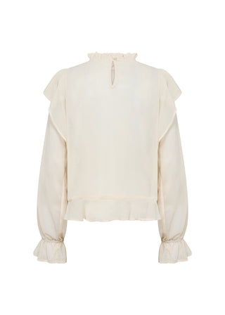 NAIA bluse i creme med flæser