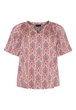 Kortærmet BLUSE - Pink Paisley print