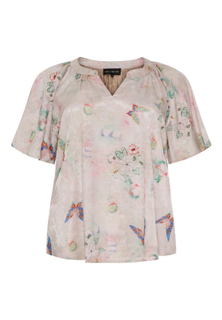 BLUSE med 3/4 ærme - Sand