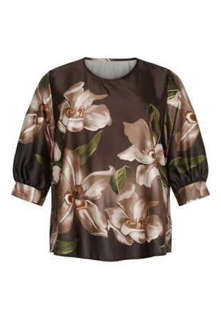 Elegant BLUSE med kort ærme - Dark Brown