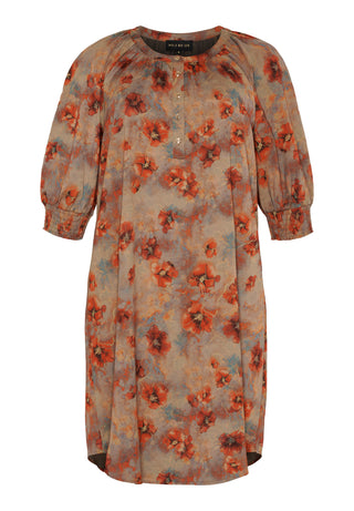 Smuk KJOLE med blomster - Earth Brown