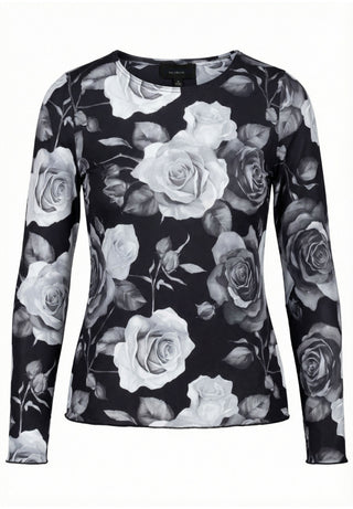 MESH Bluse - Grey Black Flowers