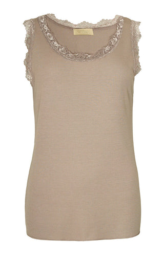 Lattefarvet ISSA top med blondekant