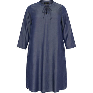 Lang kjole med 3/4 ærme - Denim Blue