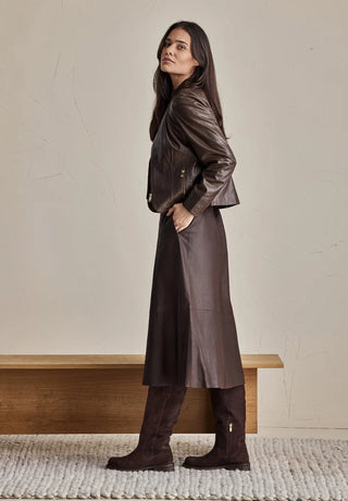 SOPHIE LEATHER SKIRT - Espresso