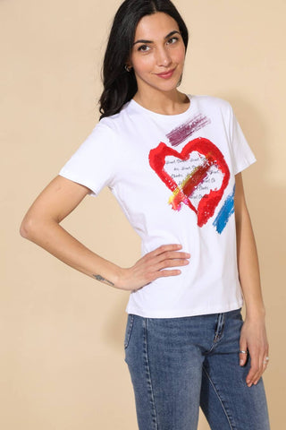 T-shirt i bomuld med hjerte - Hvid - Tusind Tanker