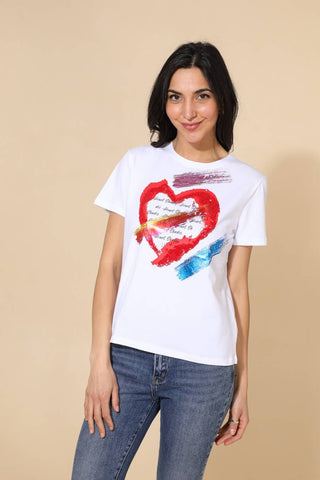 T-shirt i bomuld med hjerte - Hvid - Tusind Tanker