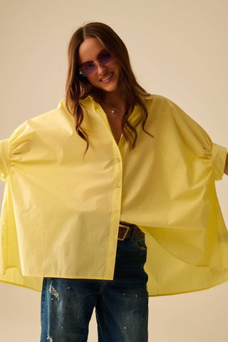 Gul oversized skjorte med korte ærmer