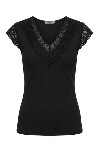 LACE V-NECK TOP - Black